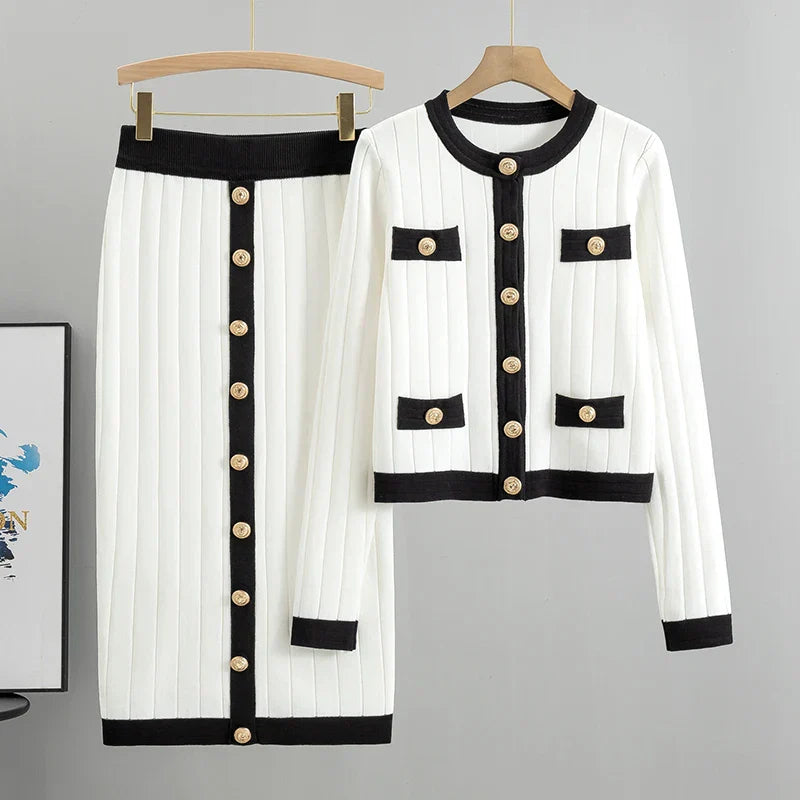 Mira – Elegante conjunto de 2 piezas con cárdigan y falda