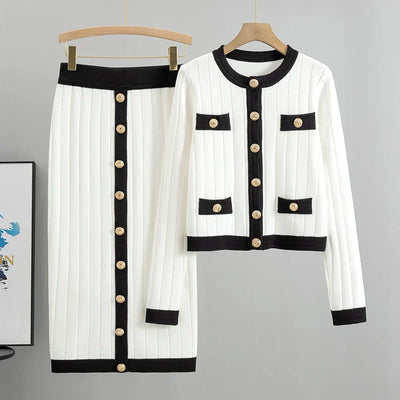 Mira – Elegante conjunto de 2 piezas con cárdigan y falda